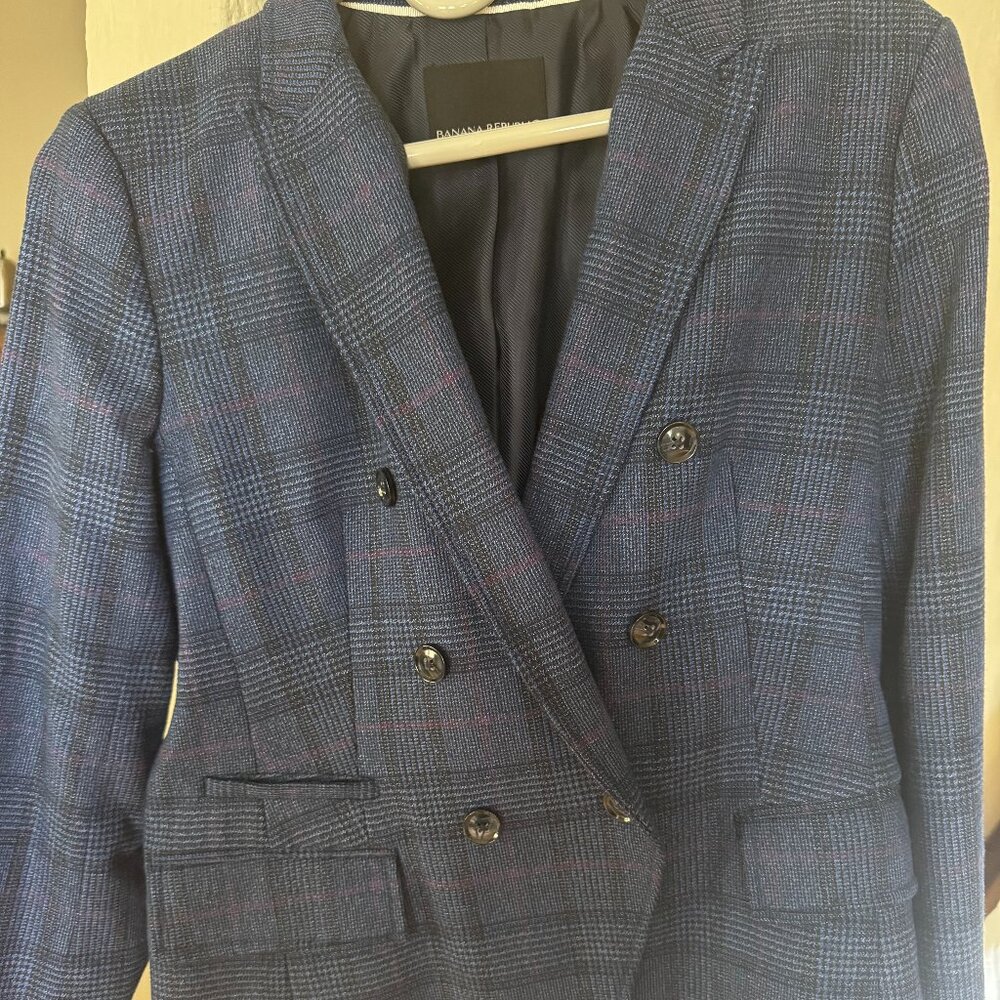 Banana Republic Size 6 Navy Plaid Blazer
